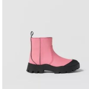 Brand New Zara Girls Pink and Black Rubberized Ankle Boots